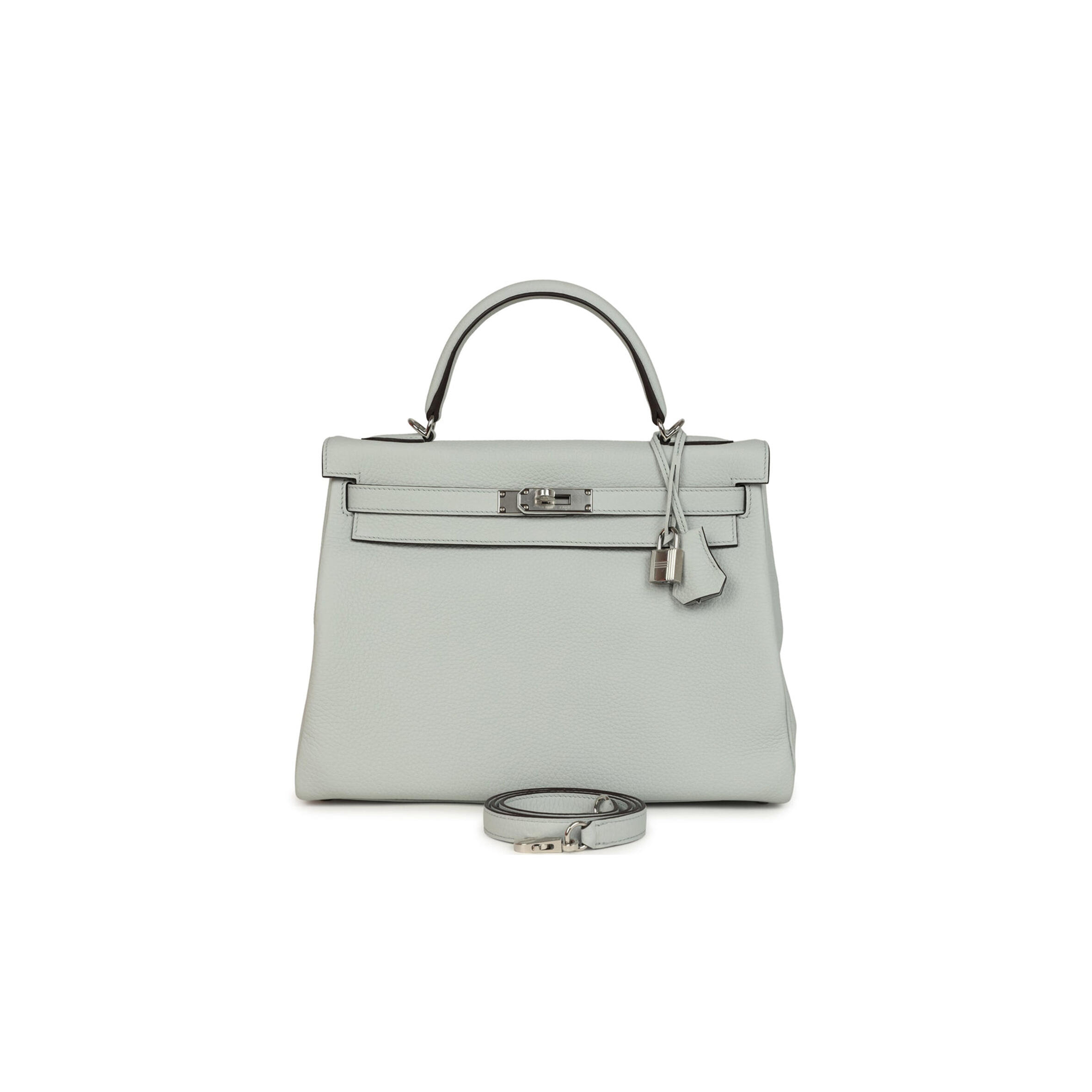 H**mes KELLY RETOURNE 32 BLEU PALE CLEMENCE PALLADIUM HARDWARE (32*23*12cm)
